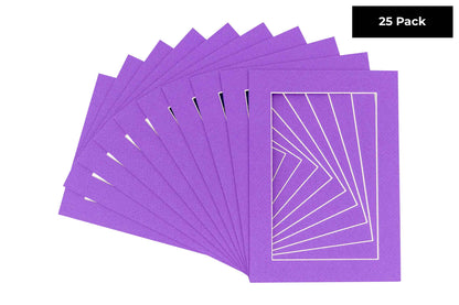 Pack of 25 Purple Precut Acid-Free Matboard Set with Clear Bags & Backings