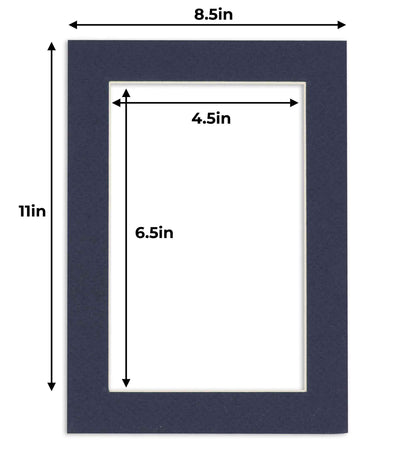 Pack of 10 Navy Blue Precut Acid-Free Matboard Set with Clear Bags & Backings