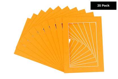 Pack of 25 Orange Precut Acid-Free Matboard Set with Clear Bags & Backings