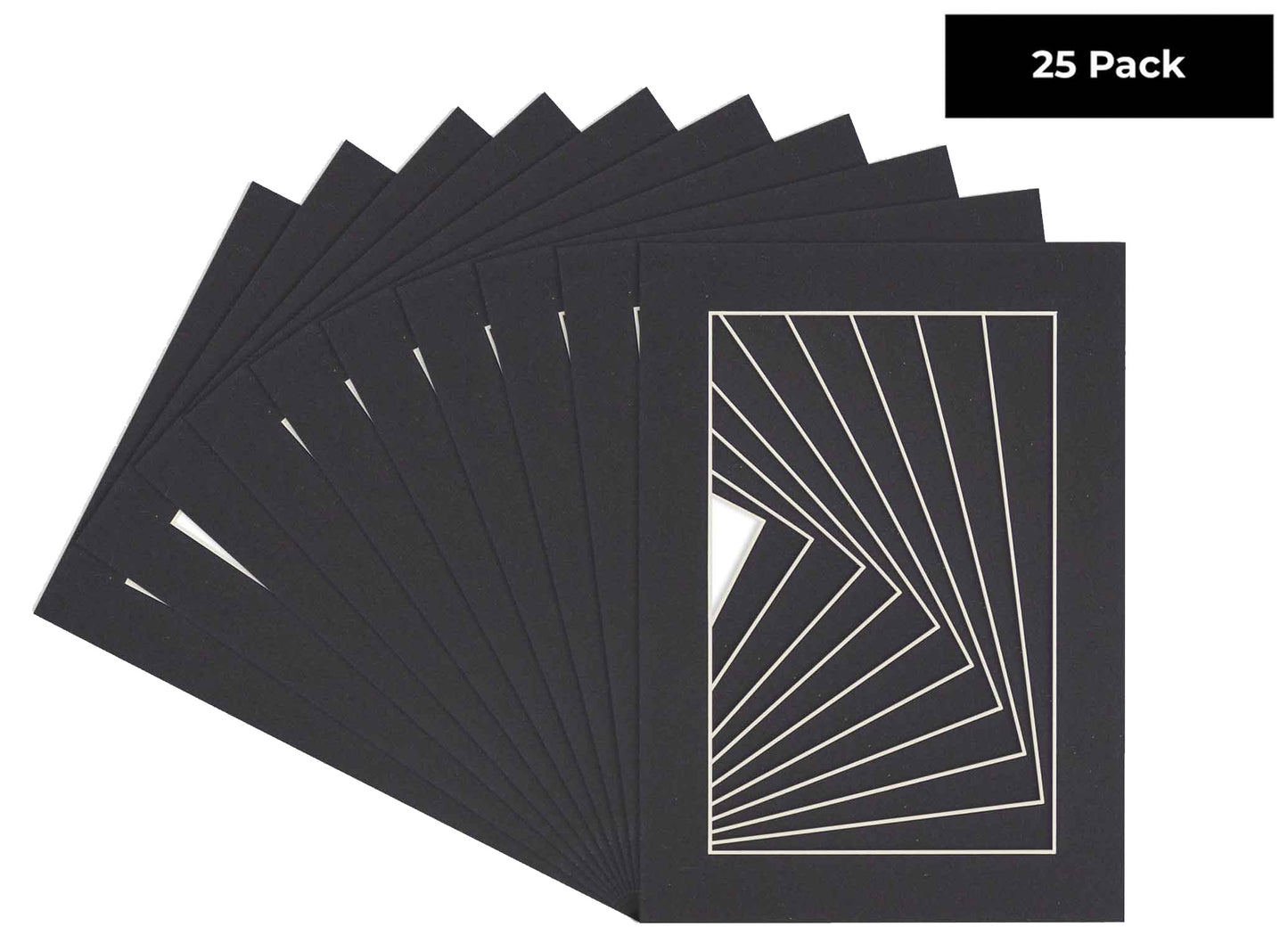 Pack of 25 Black Precut Acid-Free Matboard Set with Clear Bags & Backings
