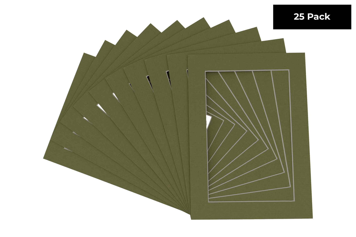 Pack of 25 Dill Green Precut Acid-Free Matboard Set with Clear Bags & Backings