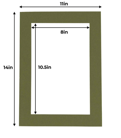 Pack of 25 Dill Green Precut Acid-Free Matboard Set with Clear Bags & Backings