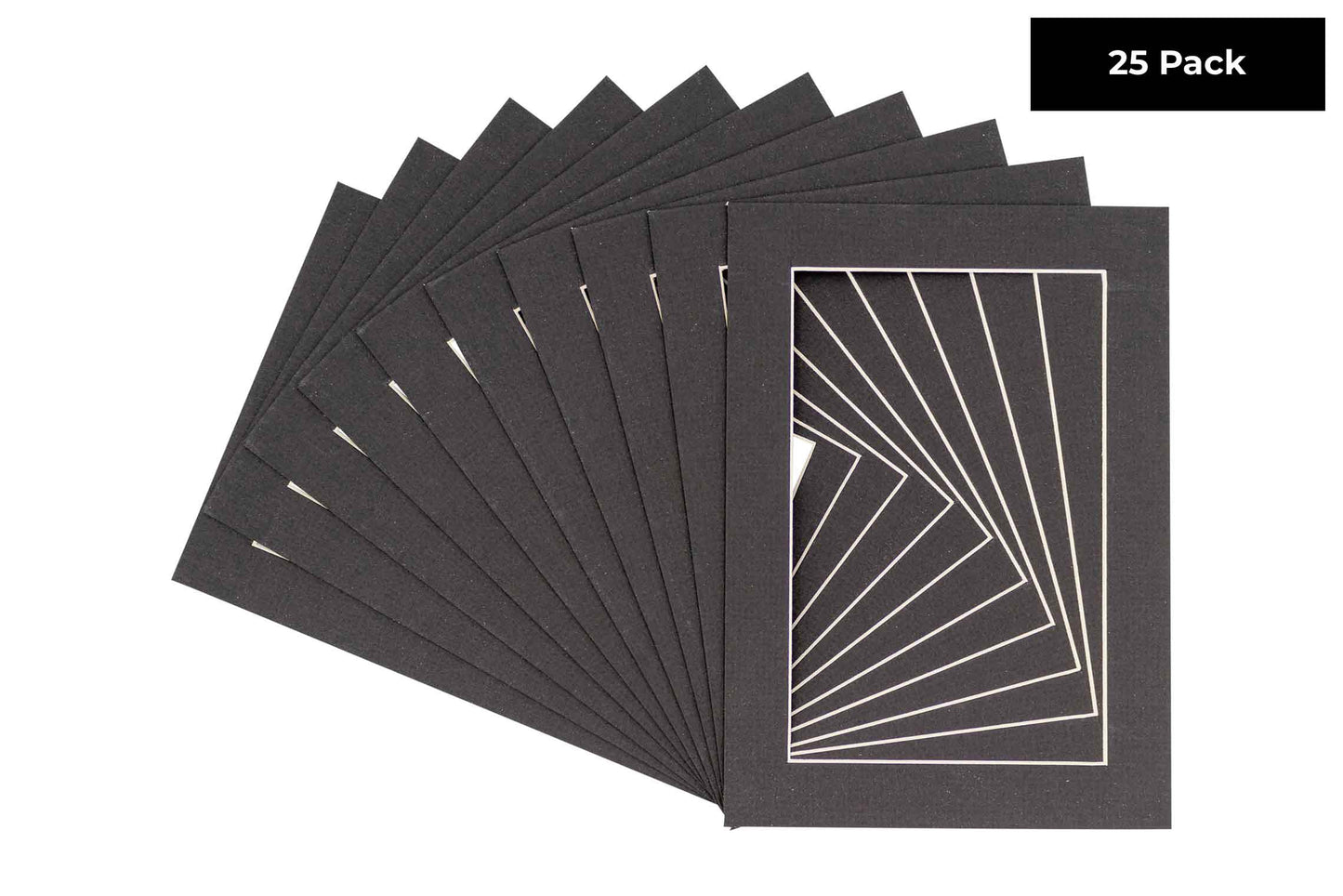 Pack of 25 Textured Black Precut Acid-Free Matboard Set with Clear Bags & Backings