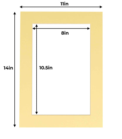 Pack of 10 Soft Yellow Precut Acid-Free Matboard Set with Clear Bags & Backings