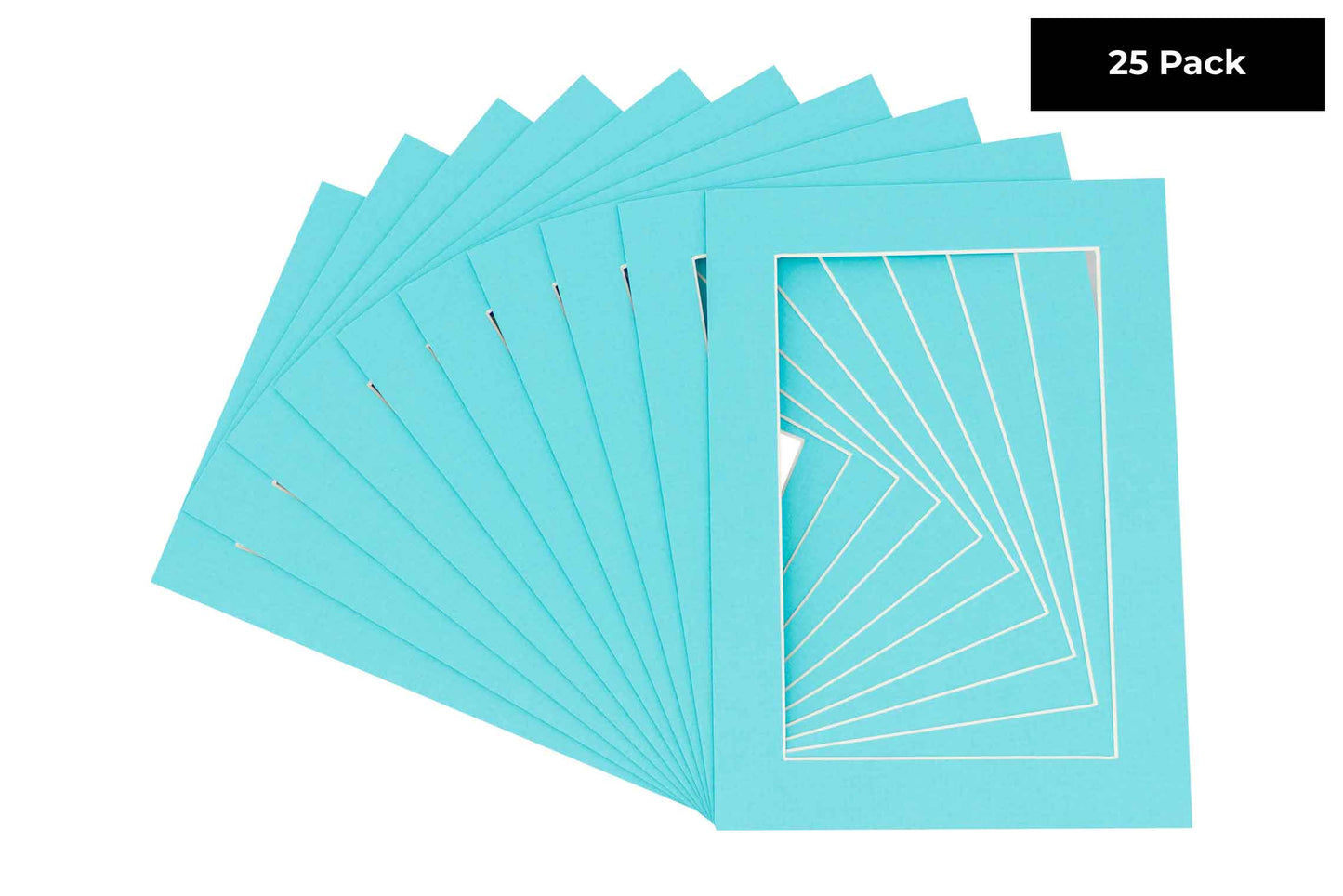 Pack of 25 Aquamarine Blue Precut Acid-Free Matboard Set with Clear Bags & Backings