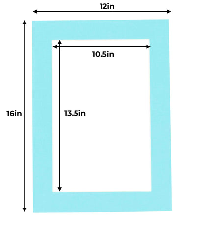 Pack of 25 Aquamarine Blue Precut Acid-Free Matboard Set with Clear Bags & Backings