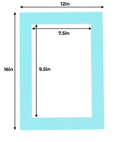 Pack of 25 Aquamarine Blue Precut Acid-Free Matboard Set with Clear Bags & Backings