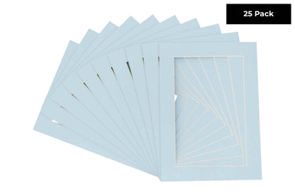 Pack of 25 Baby Blue Precut Acid-Free Matboard Set with Clear Bags & Backings