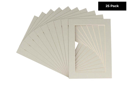 Pack of 25 Taupe Beige Precut Acid-Free Matboard Set with Clear Bags & Backings