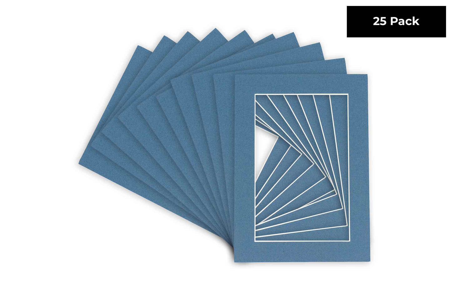 Pack of 25 Steel Blue Precut Acid-Free Matboard Set with Clear Bags & Backings
