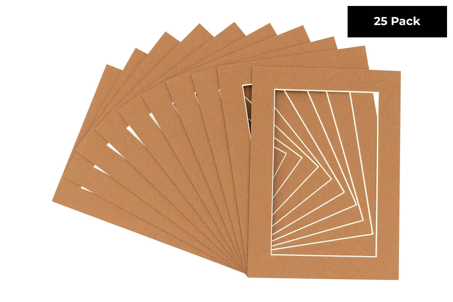 Pack of 25 Aged Oak Brown Precut Acid-Free Matboard Set with Clear Bags & Backings