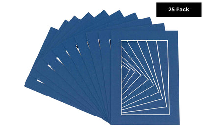 Pack of 25 Royal Blue Precut Acid-Free Matboard Set with Clear Bags & Backings