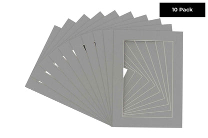 Pack of 10 Mid Grey Precut Acid-Free Matboard Set with Clear Bags & Backings