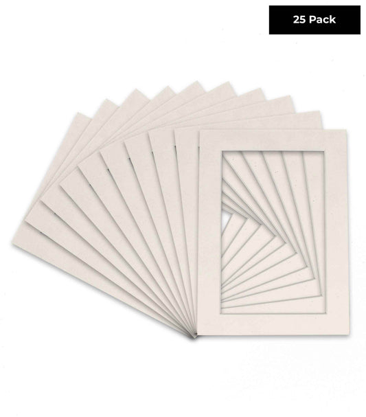 Pack of 25 White Suede Precut Acid-Free Matboard Set with Clear Bags & Backings