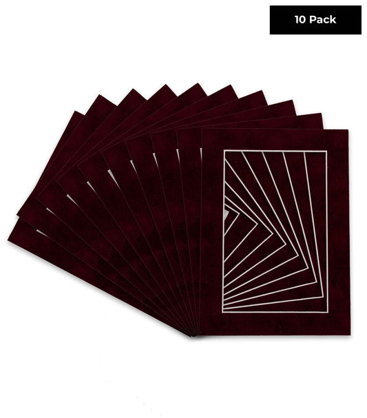 Pack of 10 Dark Red Suede Precut Acid-Free Matboards