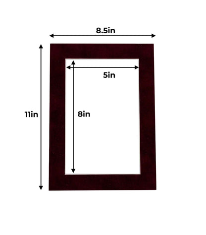 Pack of 10 Dark Red Suede Precut Acid-Free Matboard Set with Clear Bags & Backings