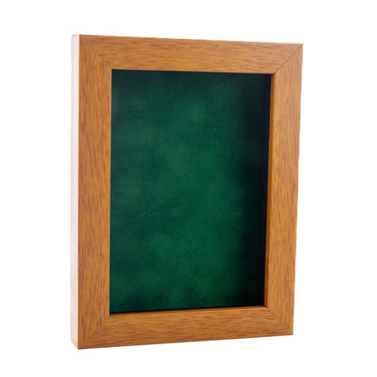 Honey Pecan Shadow Box Frame With Forest Green Acid-Free Suede Backing