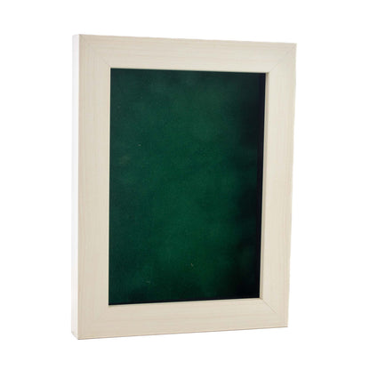 White Washed Shadow Box Frame With Forest Green Acid-Free Suede Backing