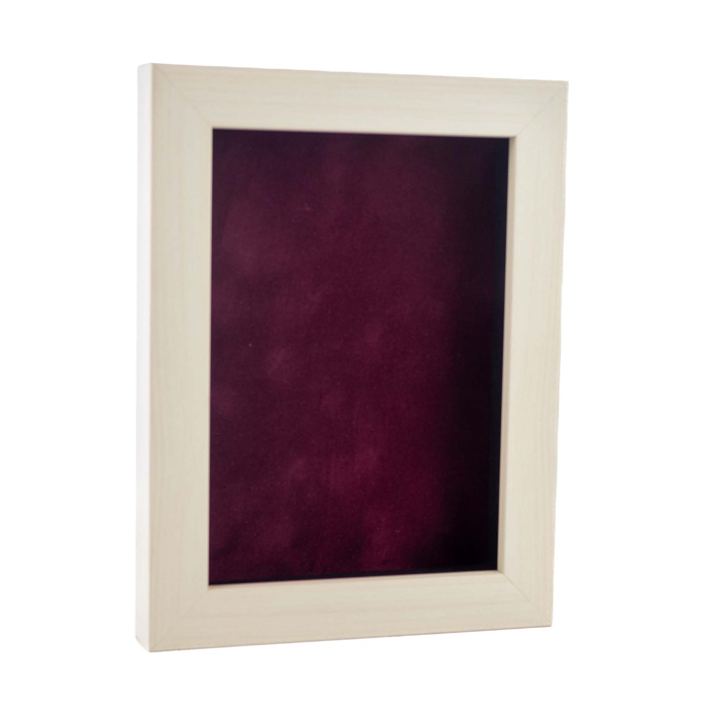 White Washed Shadow Box Frame With Dark Berry Acid-Free Suede Backing
