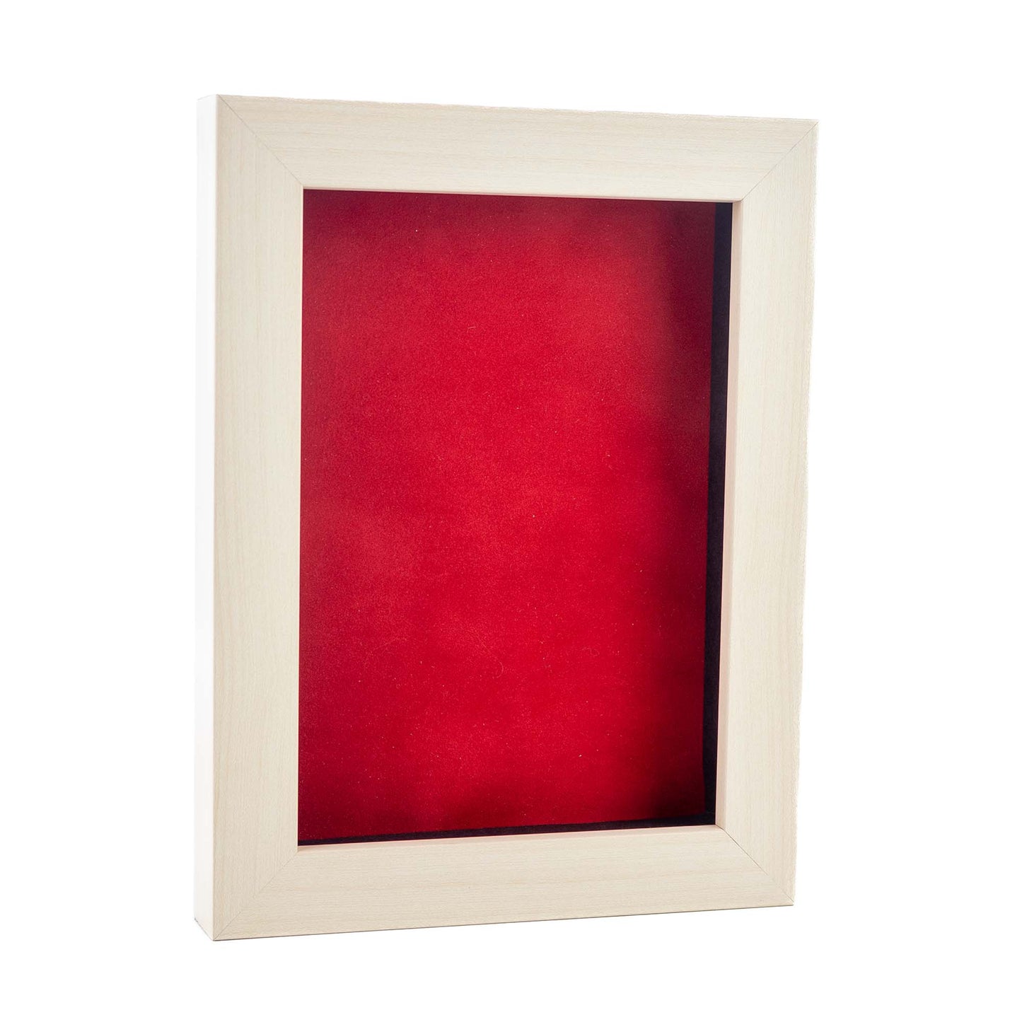 White Washed Shadow Box Frame With Red Acid-Free Suede Backing
