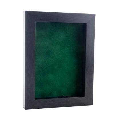 Charcoal Shadow Box Frame With Forest Green Acid-Free Suede Backing