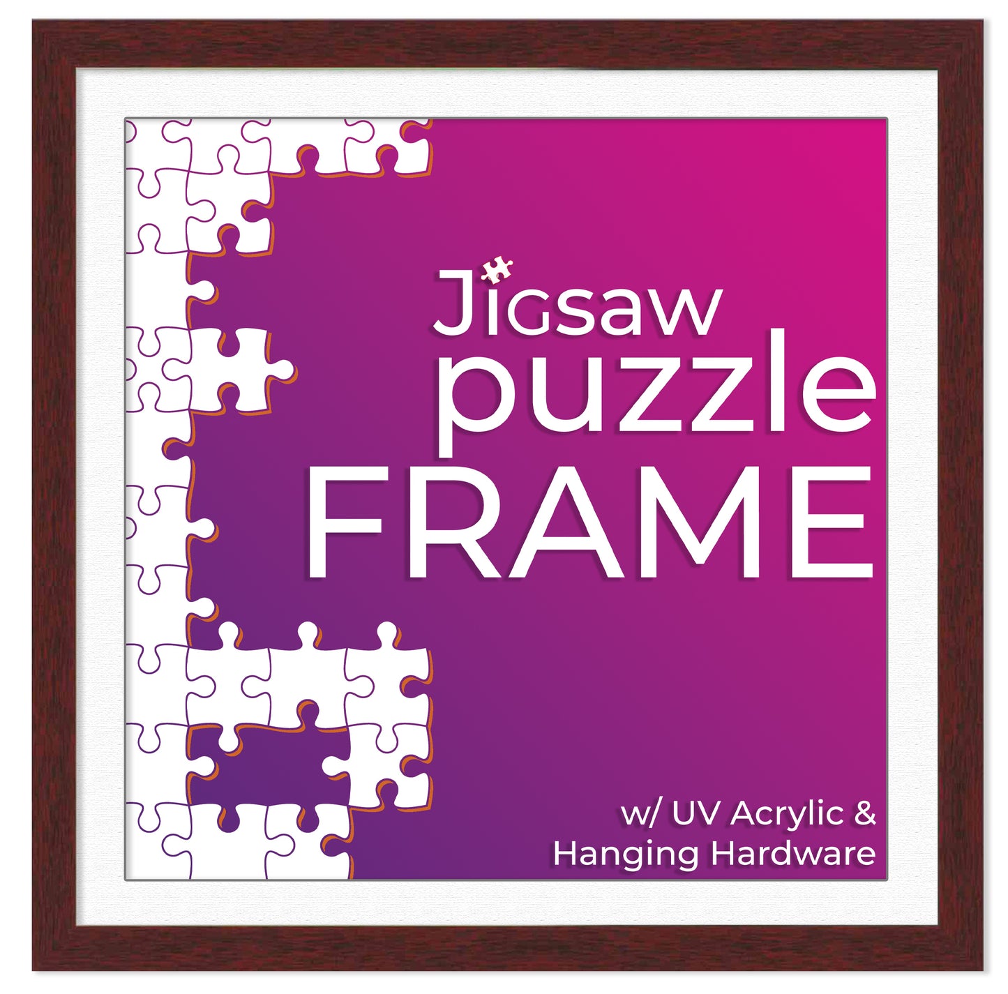 Brown Frame With White Mat for Jigsaw Puzzles