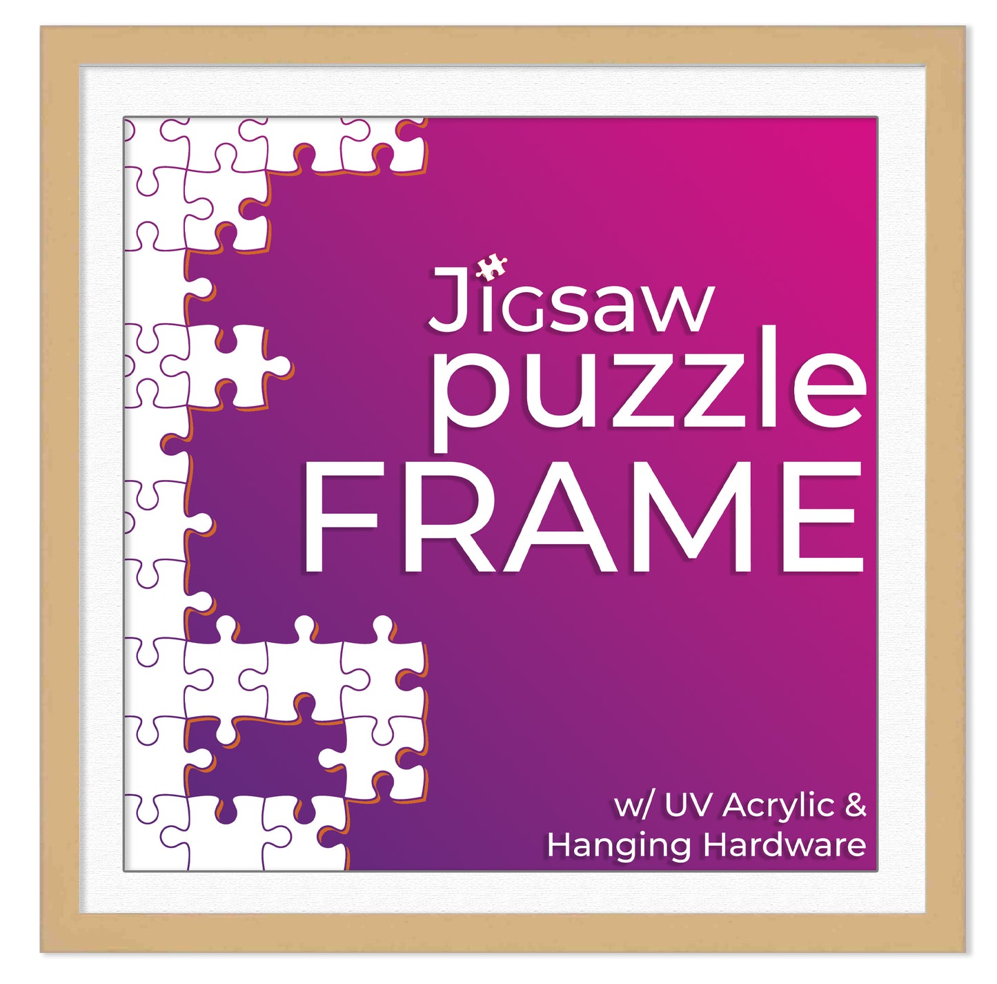 Natural Frame With White Mat for Jigsaw Puzzles