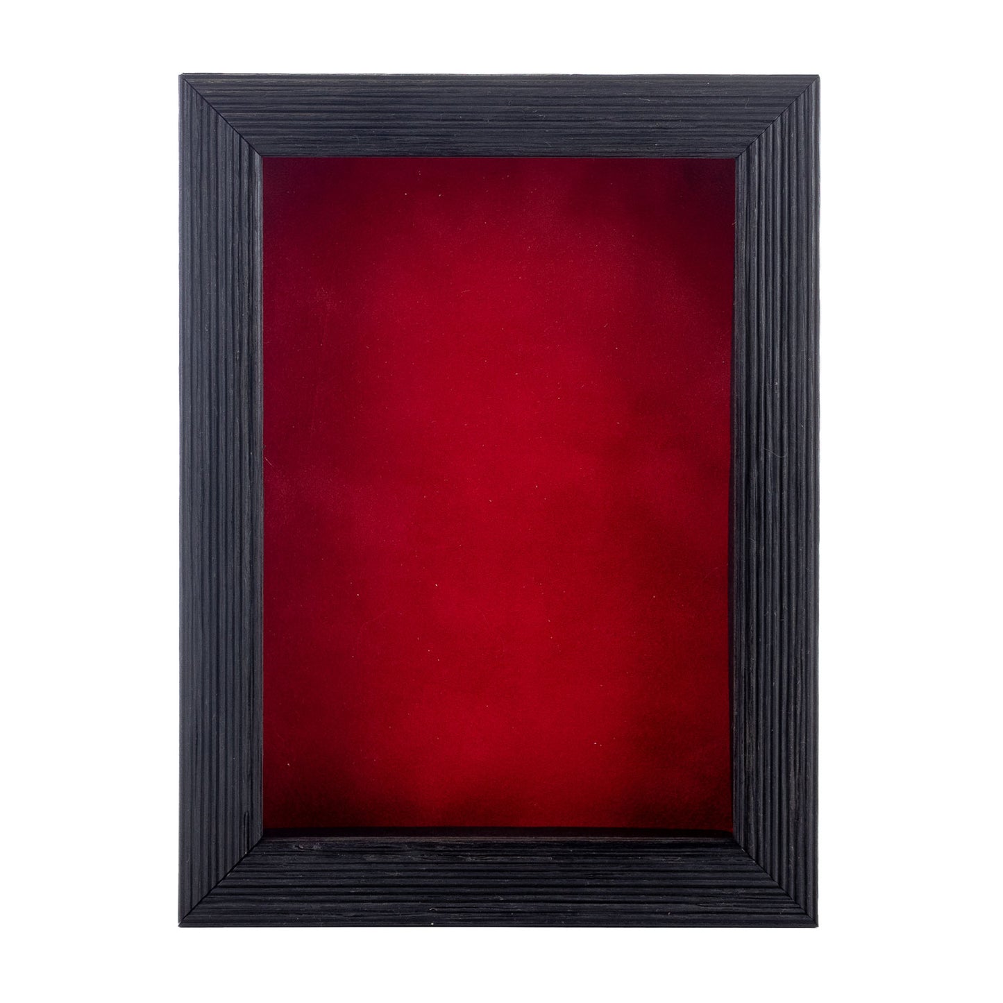 Distressed Black Shadow Box Frame With Red Acid-Free Suede Backing