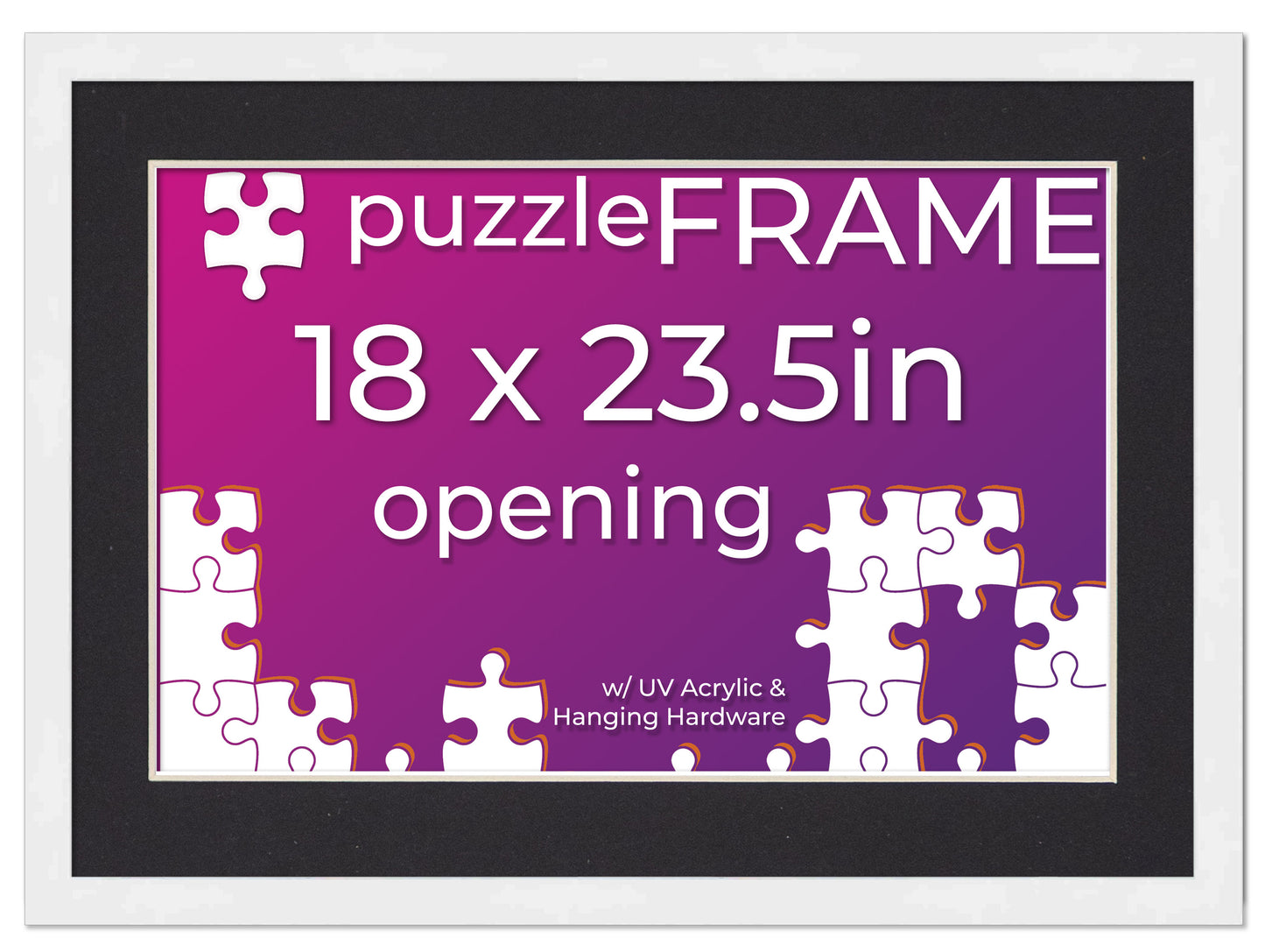 White Frame With Black Mat for Jigsaw Puzzles
