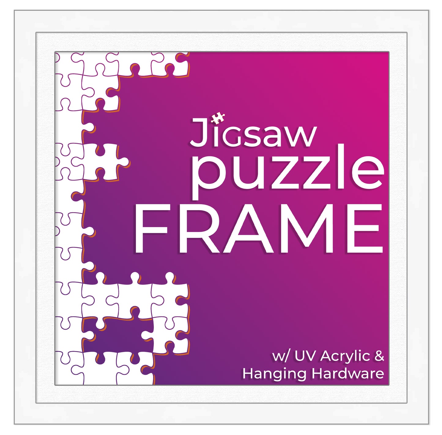 White Frame With White Mat for Jigsaw Puzzles