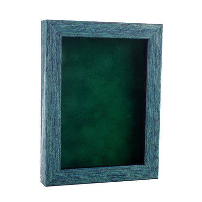Distressed Blue Shadow Box Frame With Forest Green Acid-Free Suede Backing