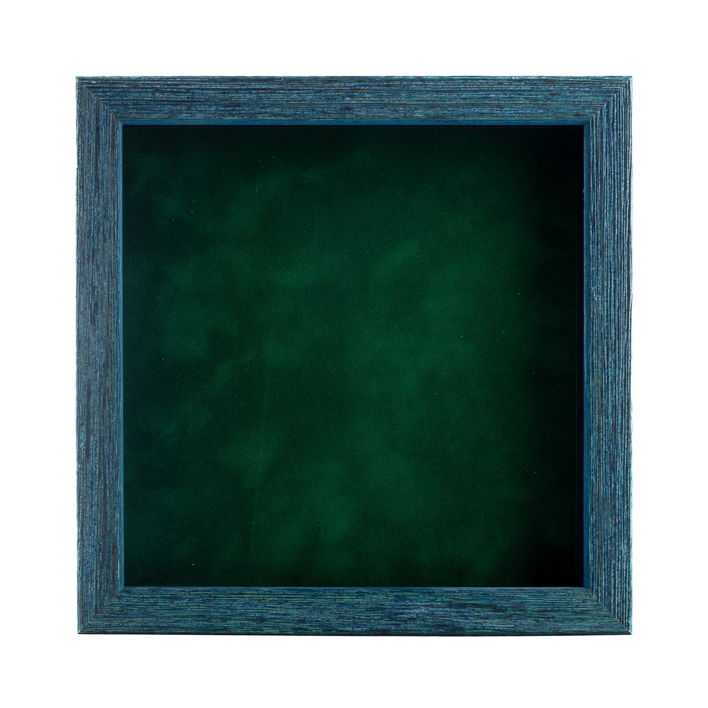 Distressed Blue Shadow Box Frame With Forest Green Acid-Free Suede Backing