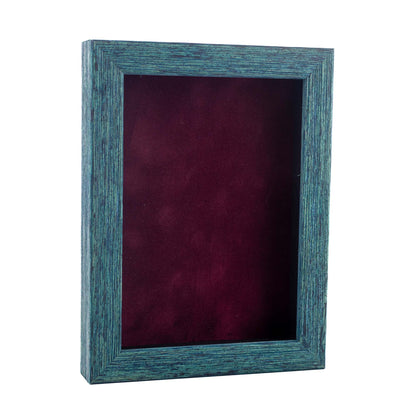 Distressed Blue Shadow Box Frame With Dark Berry Acid-Free Suede Backing