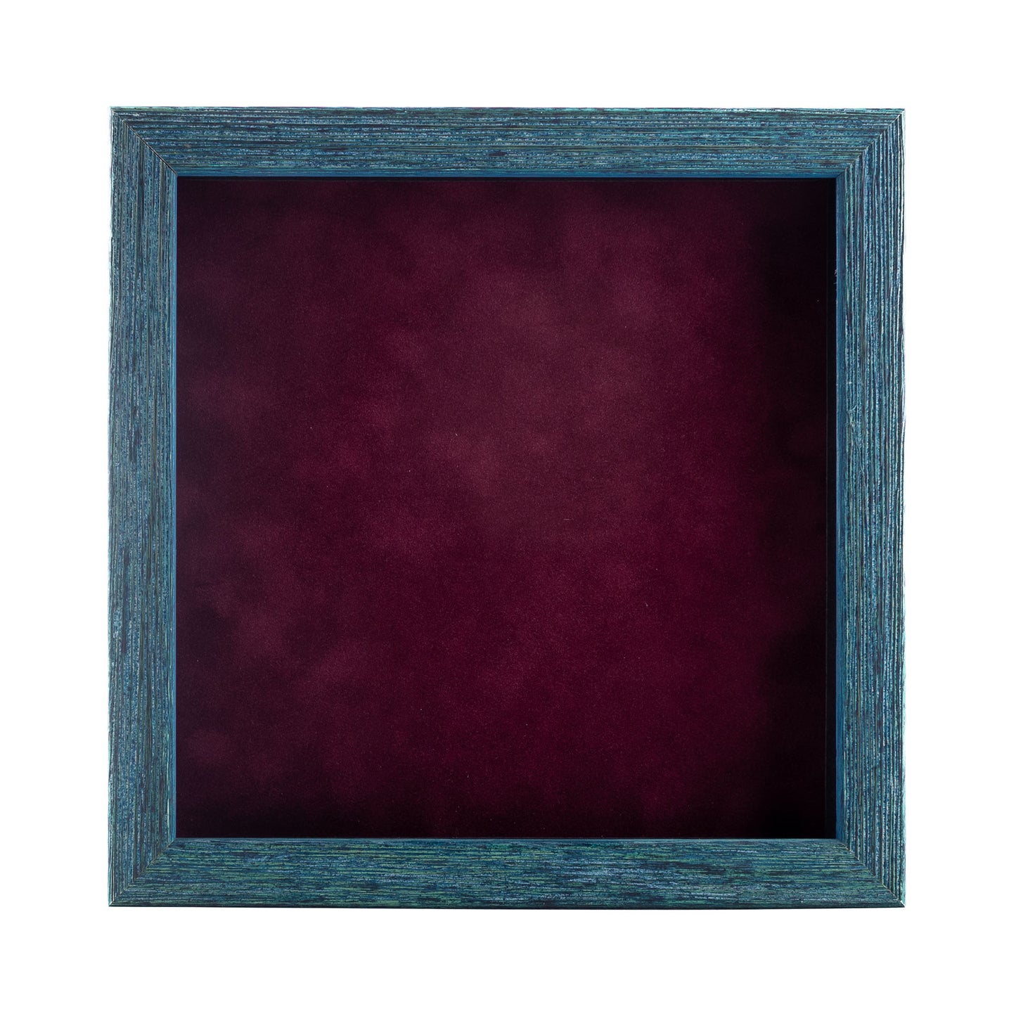 Distressed Blue Shadow Box Frame With Dark Berry Acid-Free Suede Backing