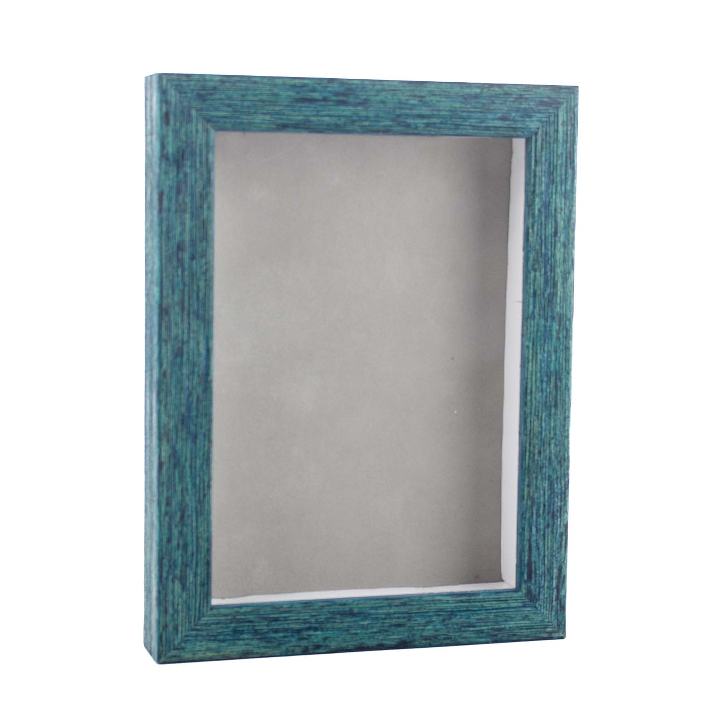 Distressed Blue Shadow Box Frame With Light Grey Acid-Free Suede Backing