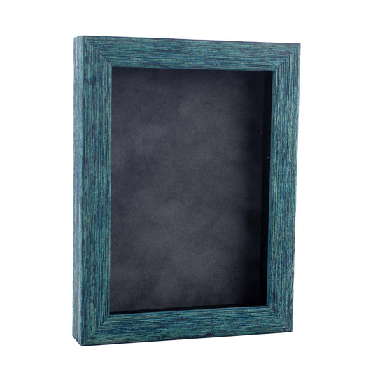 Distressed Blue Shadow Box Frame With Dark Grey Acid-Free Suede Backing