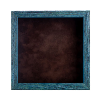 Distressed Blue Shadow Box Frame With Brown Acid-Free Suede Backing
