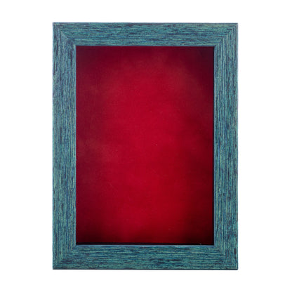 Distressed Blue Shadow Box Frame With Red Acid-Free Suede Backing