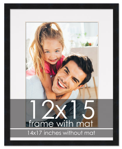 12x12 Frame with Mat - Black 15x15 Frame Wood Made to Display Print or  Poster Measuring 12 x 12 Inches with White Photo Mat