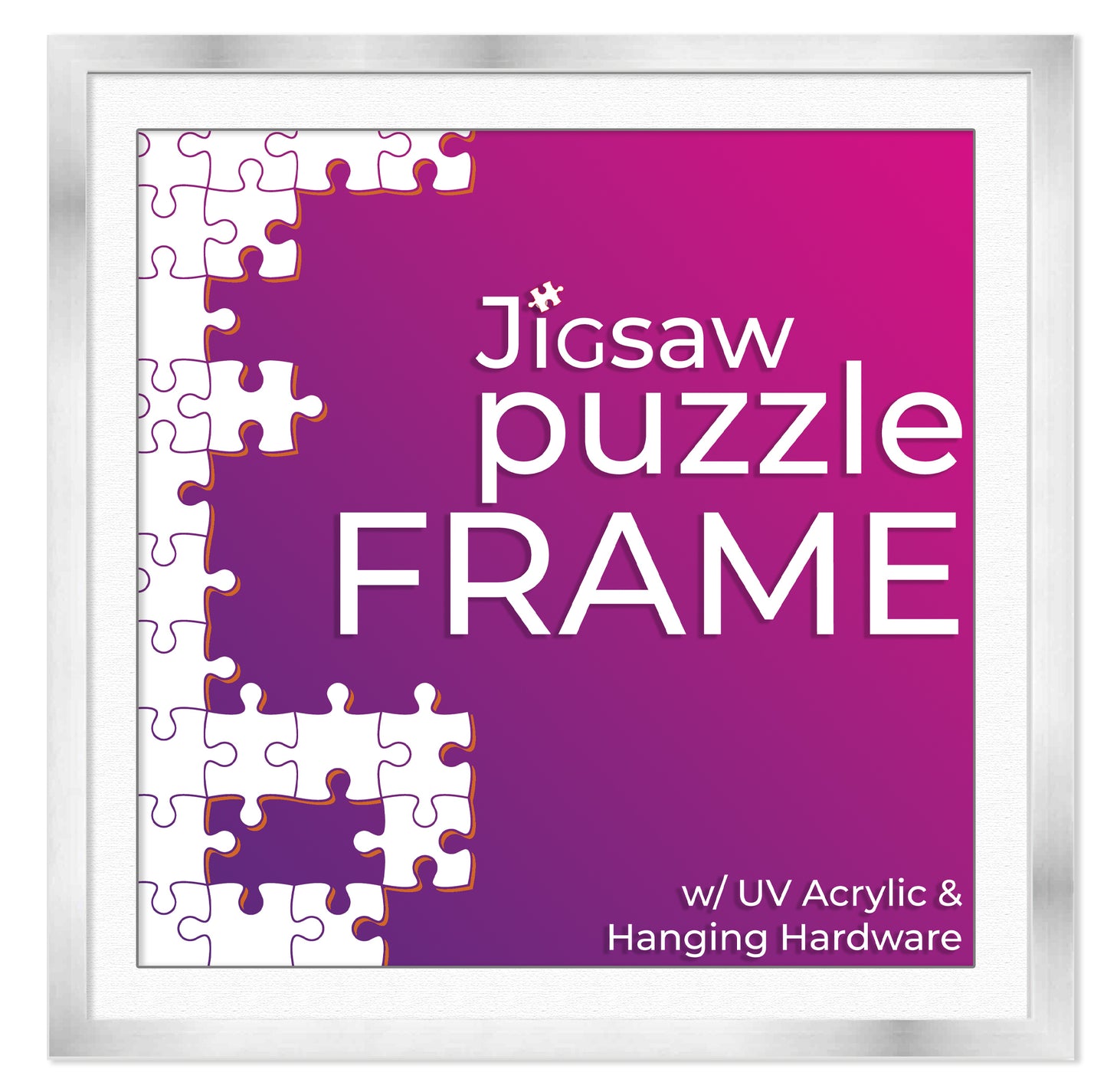 Silver Frame With White Mat for Jigsaw Puzzles